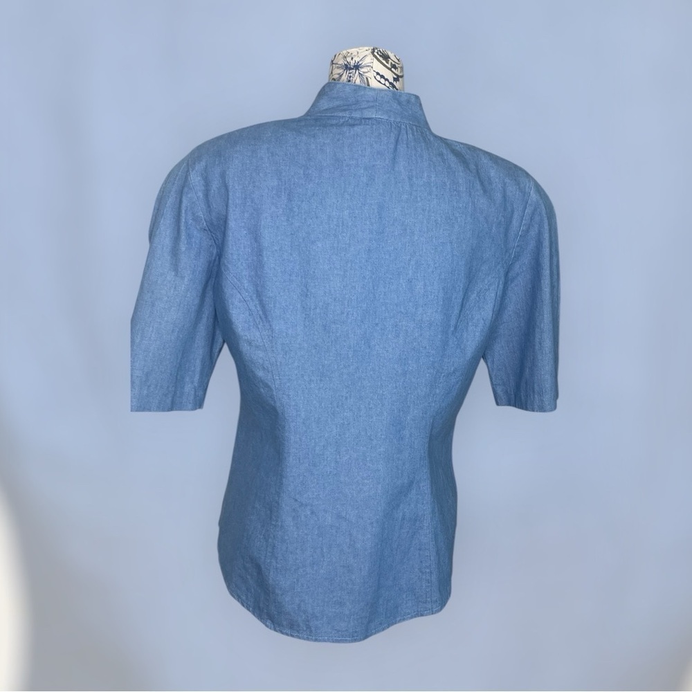 Vintage Blue Denim Button-Up Shirt with Gold Embellishments -10 - Picture 7 of 9